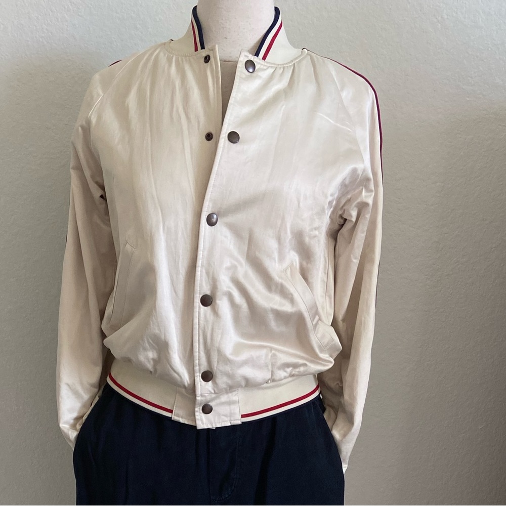 Uniqlo Ines de la Fressange Ivory Bomber Baseball Jacket Cotton Sateen Sz Small